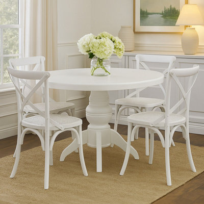 B&Q -  Contemporary White Wash 5Pc Dining SetSpace Saving Design Dining SetDurable Small Dining Set For House