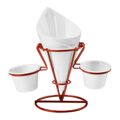 Orsina Red Metal French Fry Cone With 2 Dip Dishes from B&Q