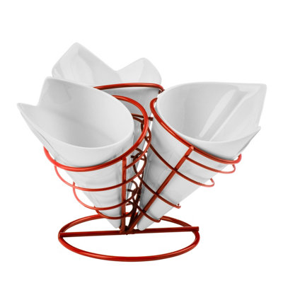 Premier Housewares 3-Cone French Fries Stand Set - Red Metal Diner Style - Image 5