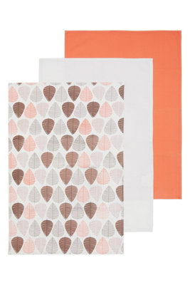 Orsina Set Of Three Orange Leaf Tea Towels from B&Q