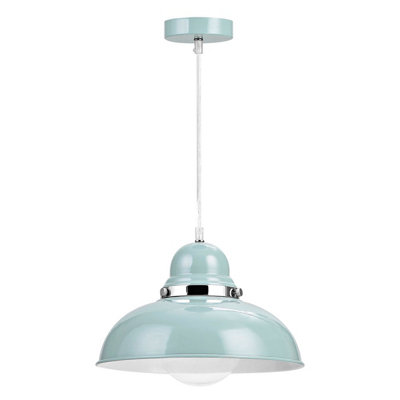 Orsina Blue Bowl Shaped Pendant LightNordic Style Ceiling Light With Chrome DetailSmooth Metal Shade from B&Q