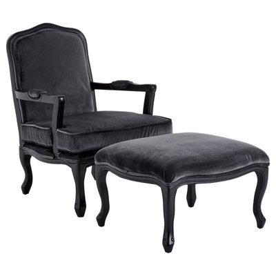 Premier Housewares Interiors By Premier Modern Grey Velvet Chair And FootstoolComfortable Chair And Footstool SetVelvet Upholstered Chair from B&Q