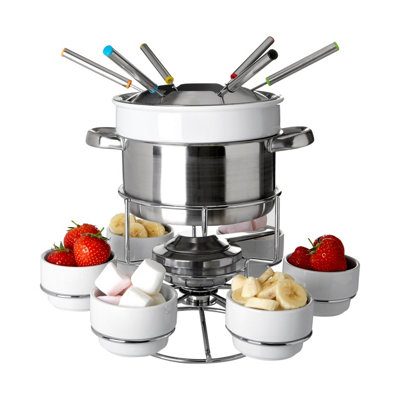 B&Q -  Stainless Steel Fondue Set6-Person Fondue Pot With ForksBest Fondue Pot With Porcelain Dessert Cups