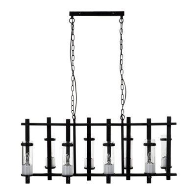 Orsina Iron And Glass Wide Pendant Light8 Glass Bulbs With Industrial Black Iron FrameStatement Ceiling Light from B&Q
