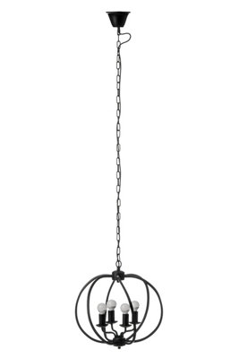 Orsina Matt Black Iron Pendant LightIndustrial Sphere Ceiling Light With 4 Bulb HoldersAssembled Hanging Fixture from B&Q