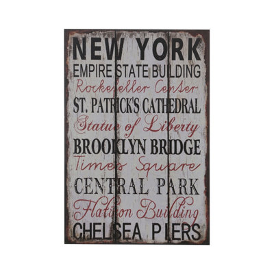 Orsina New York Wall PlaqueVintage Wooden Sign With Bold City TypographyNatural Wood Grain Adds Urban Rustic from B&Q