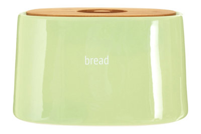 Orsina Luxe Green Ceramic Bread BinTapered Bread Box With Bamboo LidLarge Bread Storage Container For Loaves from B&Q
