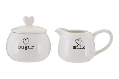 Charm Set of 2 Milk Creamer Jug and Sugar Bowl Pot Jar Set White Dolomite - Image 5