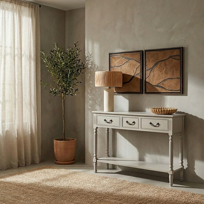 Orsina Grey Console Table For HallwayPine Wood  Wood Table For Home Décor With 3 Drawers from B&Q
