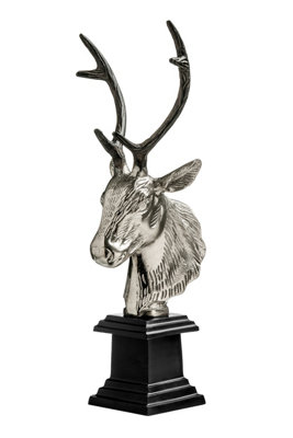 Orsina Stag Head Sculpture With Nickel FinishDecorative Art Sculpture On Wooden BaseStag Head Sculpture from B&Q