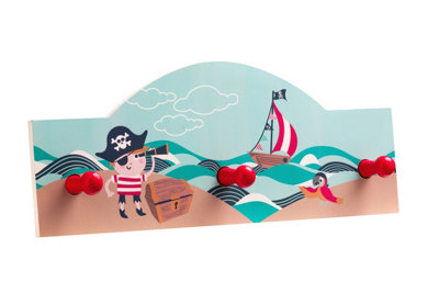 Premier Housewares Interiors By Premier Playful Pirate Wall Hanger, Pirate Design Wall Hooks For Bedroom, Durable Clothes Hanging Hook For Washroom Red