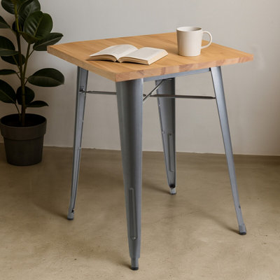 Premier Housewares Interiors By Premier Industrial Table In Powder Coated Metal And Wood, Versatile Small Table, Everyday Use Lounge Table Silver