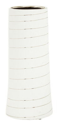 Orsina Haldis Small White Silver Stripe Ceramic Vase from B&Q