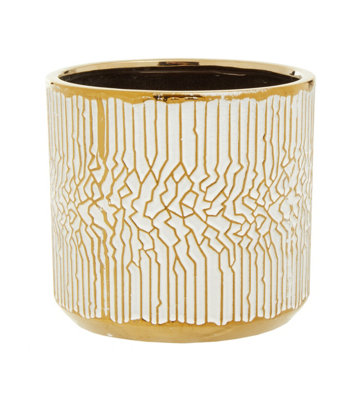 Orsina Honna Small White Gold Ceramic Planter from B&Q