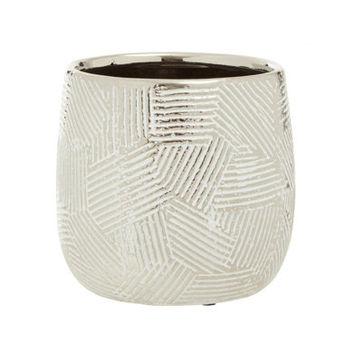 Orsina Honna Small White Silver Ceramic Planter from B&Q