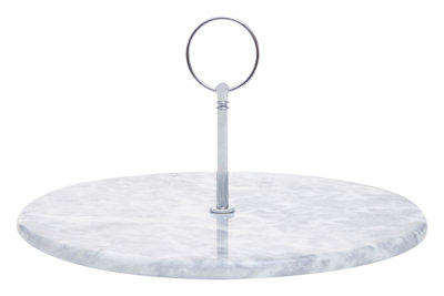 Orsina Grey Marble Dessert StandRound Cake Display With Silver HandleLuxe Cake PlateBaking Presentation Tray from B&Q