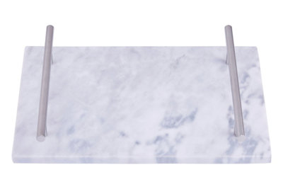 Orsina Grey Marble Serving Board With Silver HandlesDurable Natural Stone Tray For Kitchen Use from B&Q
