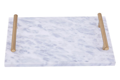 Orsina Grey Marble Serving Board With Gold HandlesDurable Natural Stone Tray For Kitchen Use from B&Q