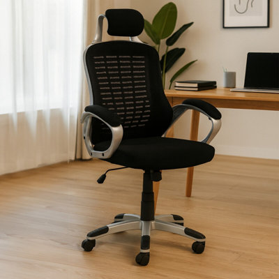 Orsina Comfortable Black And Silver Home Office ChairErgonomic Work From Home ChairMovable Ergonomic Chair from B&Q