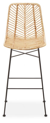 B&Q -  Rattan Brown Bar ChairRattan Kitchen StoolHand-Woven Breakfast Stool With Black Metal Legs