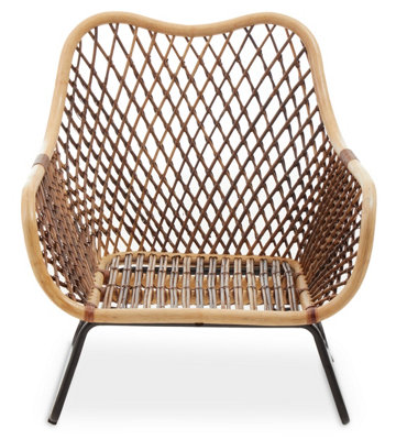 Premier Housewares Interiors By Premier Rattan Chair With Iron Base, Rattan Arm Chair, Rattan Dining Chair, Cane Arm Chair For Living Room Brown