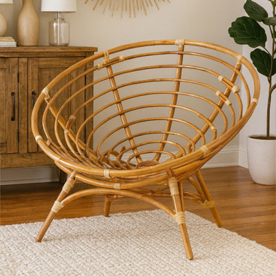 Premier Housewares Interiors By Premier Round Woven Rattan Chair In A Cone Shape, Cane Outdoor Chair, Rattan Patio Chair, Round Rattan Arm Chair