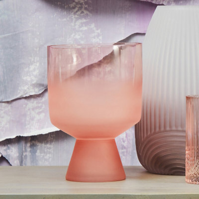 Orsina Small Matte Pink Ombre Glass VaseModern Two-Tonal Decorative VaseChic Flower Vase For Contemporary Homes from B&Q