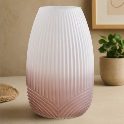 Orsina Large Grey Ombre Glass VaseRibbed Glass VaseTextured Modern VaseChic Flower VaseGrey Glass Vase from B&Q