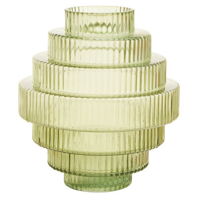 Orsina Tiered Large Green Glass VaseEye Catching Layered Modern VaseRibbed Glass VaseDecorative Vase from B&Q
