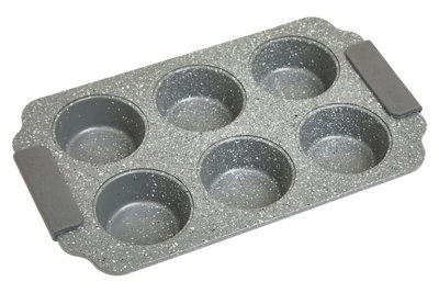 Orsina Grey Marble Effect Six Cup Muffin TrayDurable Metal Non Stick Muffin Tray With Heat Resistant Handles from B&Q
