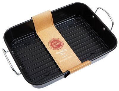 B&Q -  Small Rectangular Roasting Pan With Wire RackNon Stick Roast Baking PanDurable Metal Roasting Pan