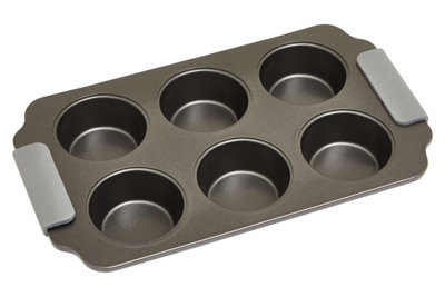 Orsina Grey Six Cup Muffin TraySolid Metal Non Stick Muffin Tray With Heat Resistant HandlesMuffin Cupcake Tray from B&Q