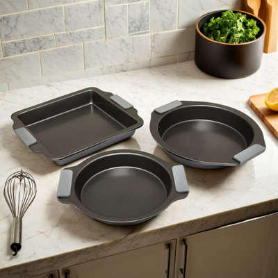 Orsina Unisex Grey Baking Dish Set Of 3, Durable Carbon Steel Bakeware For Roasting & Baking, Non-Stick Oven Safe Dishes In - Image 3