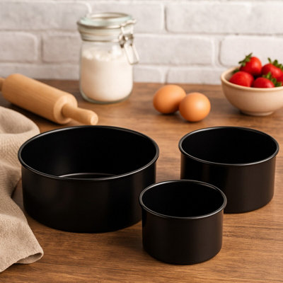 Orsina Set Of Three Round Cake TinsNonstick Coating Baking TinsBlack Cake PansCake Tins For Everyday Use from B&Q