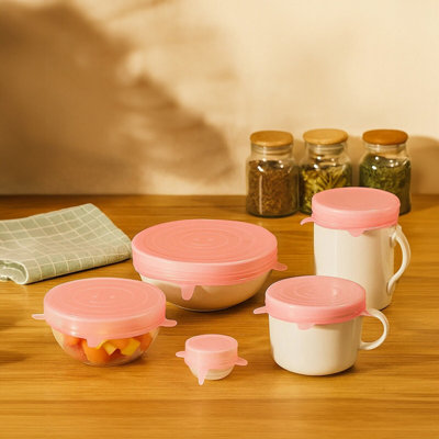 Orsina Set Of 6 Pink Silicone Stretch Lids For Jars,airtight & Leakproof Seals,flexible Covers For Containers from B&Q