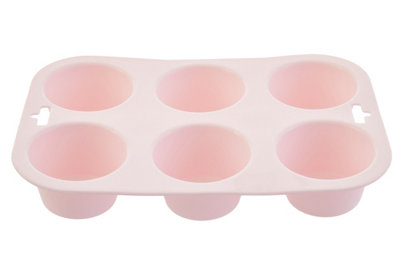 Orsina Pastel Pink Silicone 6 Cup Muffin MouldNon-Stick Muffin Tray With Hanging HolesFlexible Cupcake Pan from B&Q