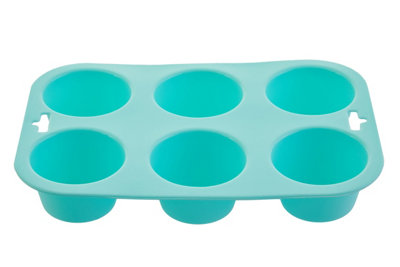 Orsina Contemporary Pastel Green Silicone Muffin Mould,cupcake Baking Tray,6 Cup Non-Stick Silicone Muffin Pan from B&Q