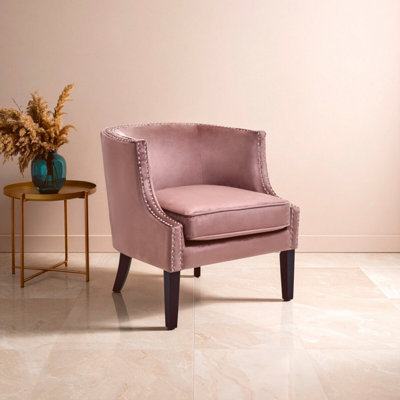 Orsina Pink Velvet Studded ChairEasy To Clean Leather ArmchairBody Supportive Accent Chair from B&Q