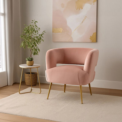 Orsina Pink Velvet Chair With Gold Finish Metal LegsBackrest Dining ChairEasy To Clean Armchair from B&Q