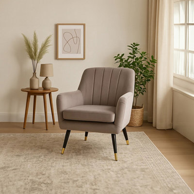 Orsina Mink Velvet Scalloped ArmchairSupportive Armrest Lounge ChairEasy To Clean Velvet Accent Chair from B&Q