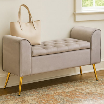 Orsina Mink Velvet Bench With Gold Finish LegsComfy Padded Seat Velvet SeatBuilt To Last Bedroom Bench from B&Q