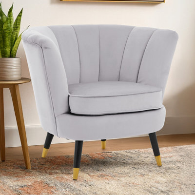 Orsina Grey Velvet Chair With Black Wood And Gold Finish LegsBackrest Dining Chair,easy To Clean Armchair from B&Q