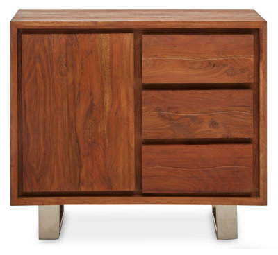 Orsina Acacia One Door SideboardNatural Solid Acacia Wood Cabinet With Single Door And Three Drawers from B&Q