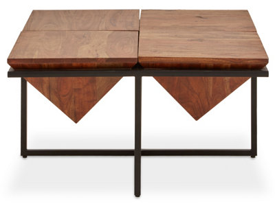 Orsina Acacia Pyramid Coffee TableSolid Acacia Wood Square Coffee Table With Black Iron FrameCentre Table from B&Q