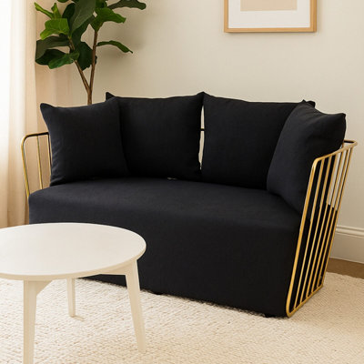 Orsina 2 Seat Black Fabric SofaGold Finish Steel Frame Accent SofaLounge Sofa With 4 Cushions Wireframe Sofa from B&Q