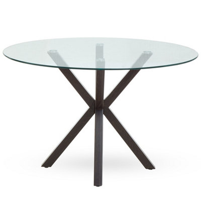 B&Q -  Elegant Dining Table With Black Wood Effect Metal LegsStylish Small TableSturdy Kitchen Table For Dinner