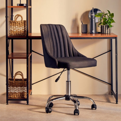 Orsina Ergonomic Ribbed Black And Chrome Home Office ChairComfortable Work From Home ChairMovable Work Chair from B&Q