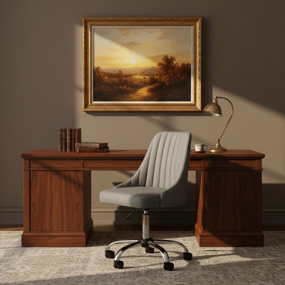 Orsina Comfortable Design Grey Leather Effect Home Office ChairErgonomic Work From Home ChairMovable Chair from B&Q