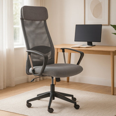 Orsina Ergonomic Grey Mesh And Fabric Home Office ChairComfortable Work From Home ChairMovable Work Chair from B&Q