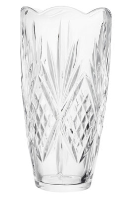 Orsina Modern Crystal Scalloped Vase,unique Clear Embossed Cylinder Vase,fluted Design Decorative Vase  For Décor from B&Q